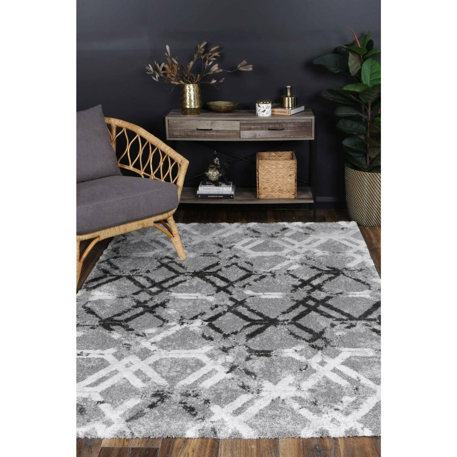 Yuzil Grey White Lattice Rug 160x230cm