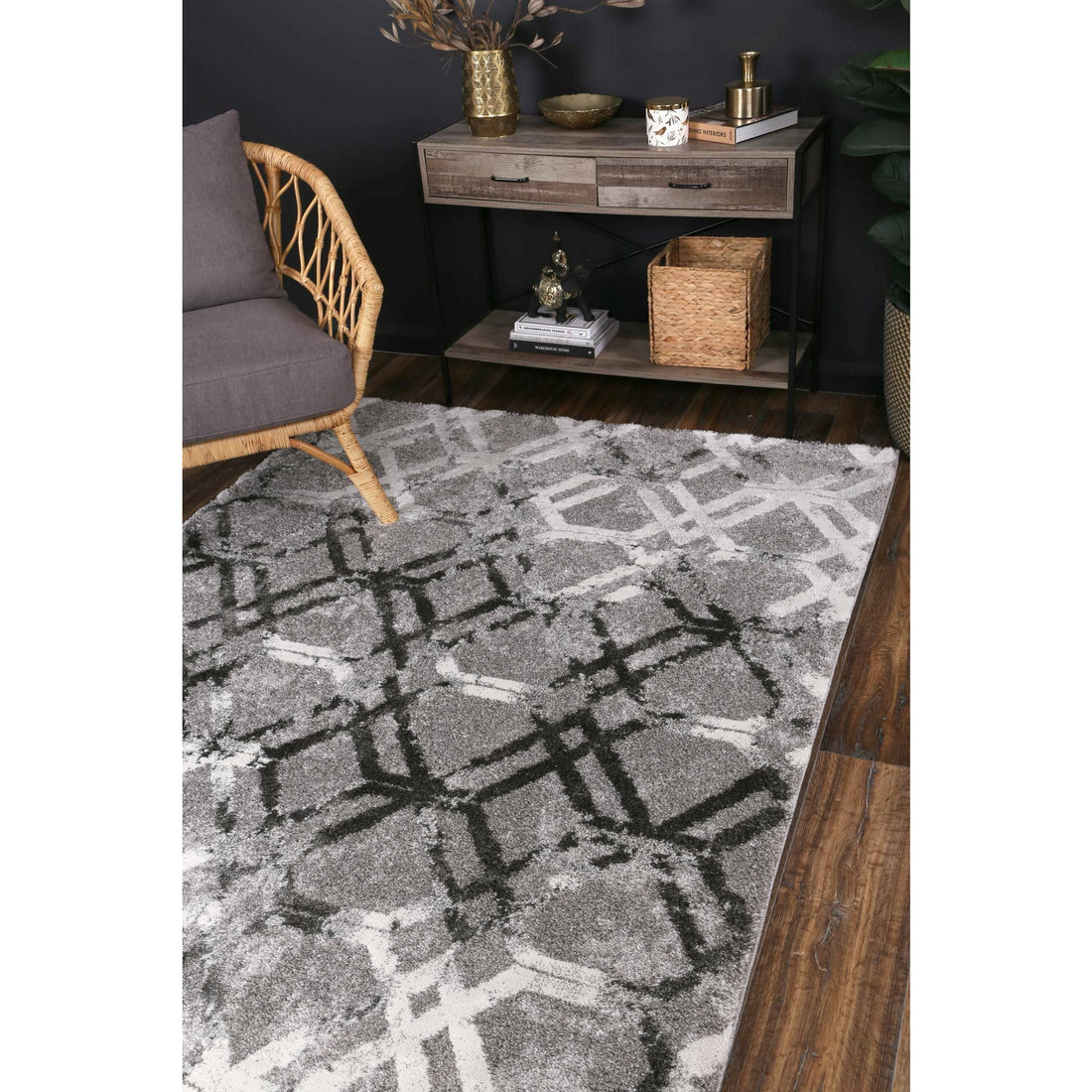 Yuzil Grey White Lattice Rug 160x230cm