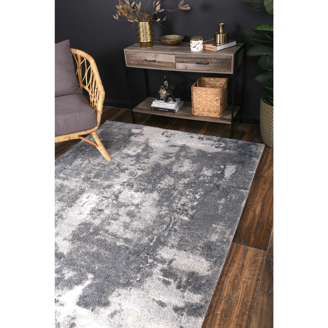 Yuzil Grey White Abstract Rug 200x290cm