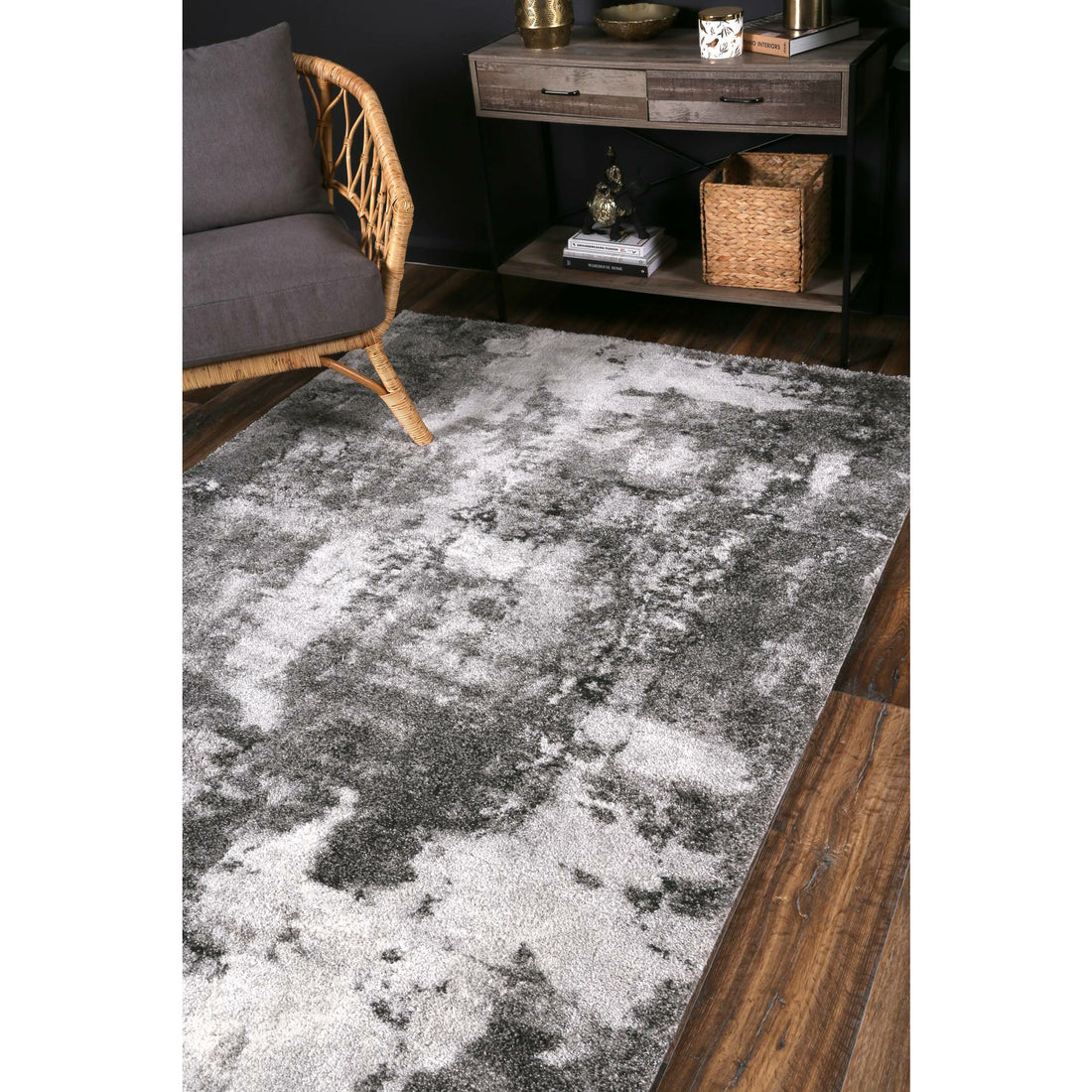 Yuzil White Grey Abstract Rug 200x290cm