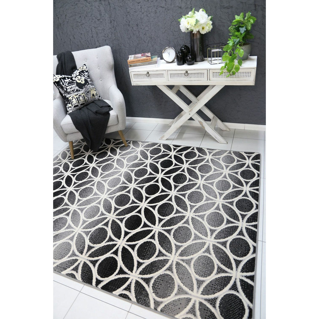 Allure Modern Geometric Grey Rug 80x300 cm