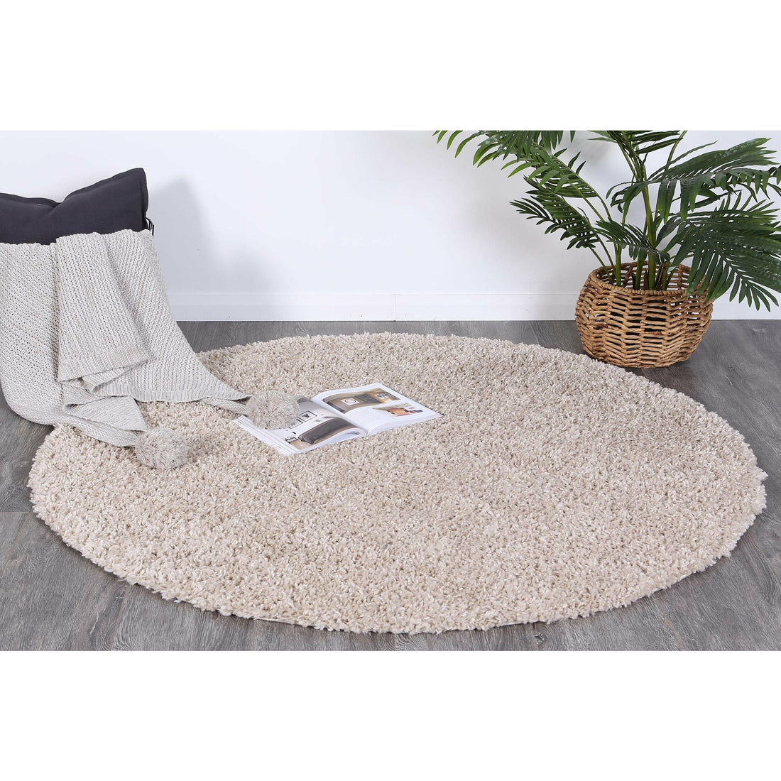 Alpine Shaggy Beige Rug 160x160 cm Round