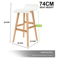 4 Set 74cm White Wooden Bar Stool Sophia Leather