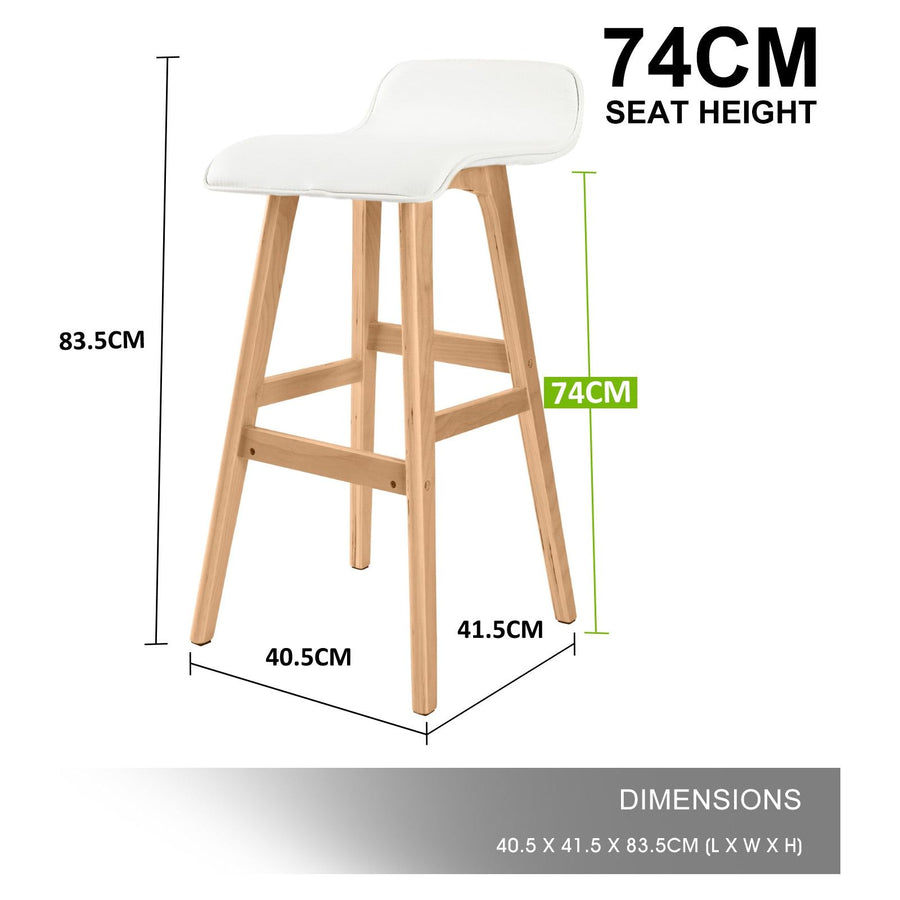 4 Set 74cm White Wooden Bar Stool Sophia Leather