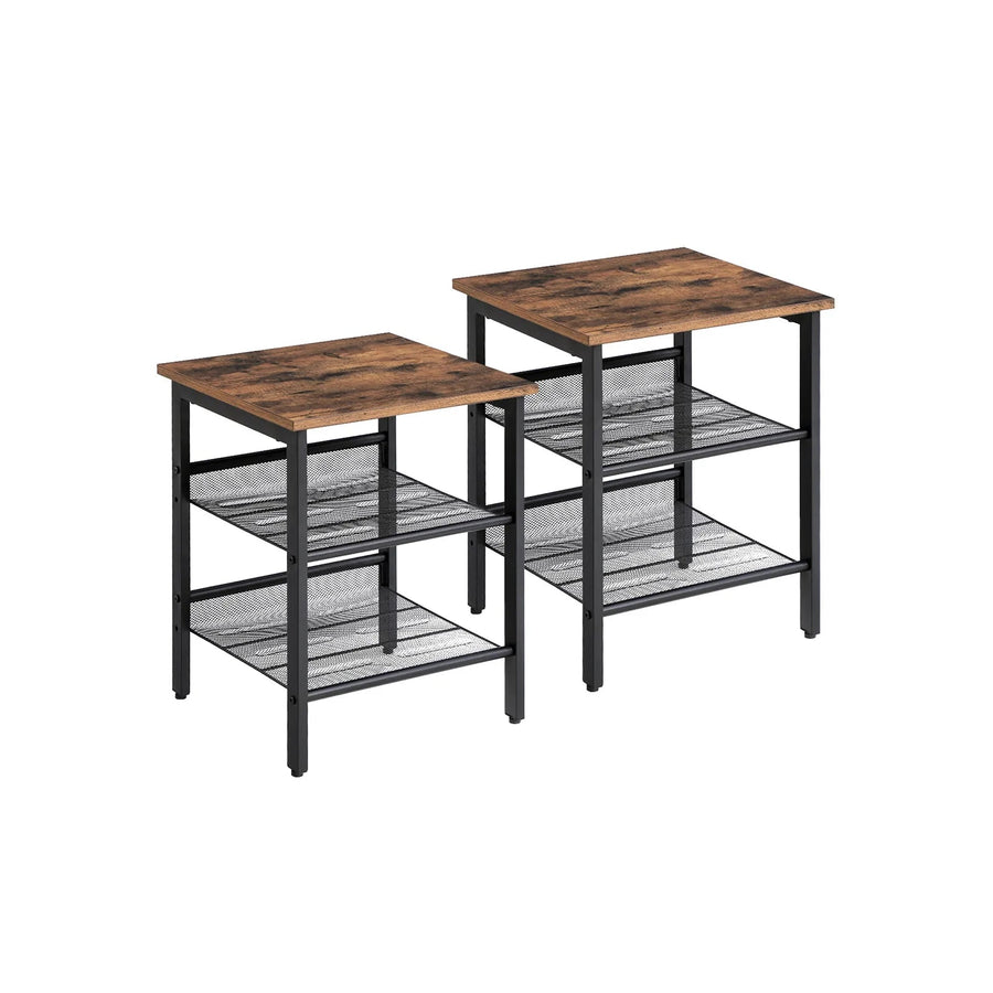 Set of 2 Side Table with 2 Mesh Shelves