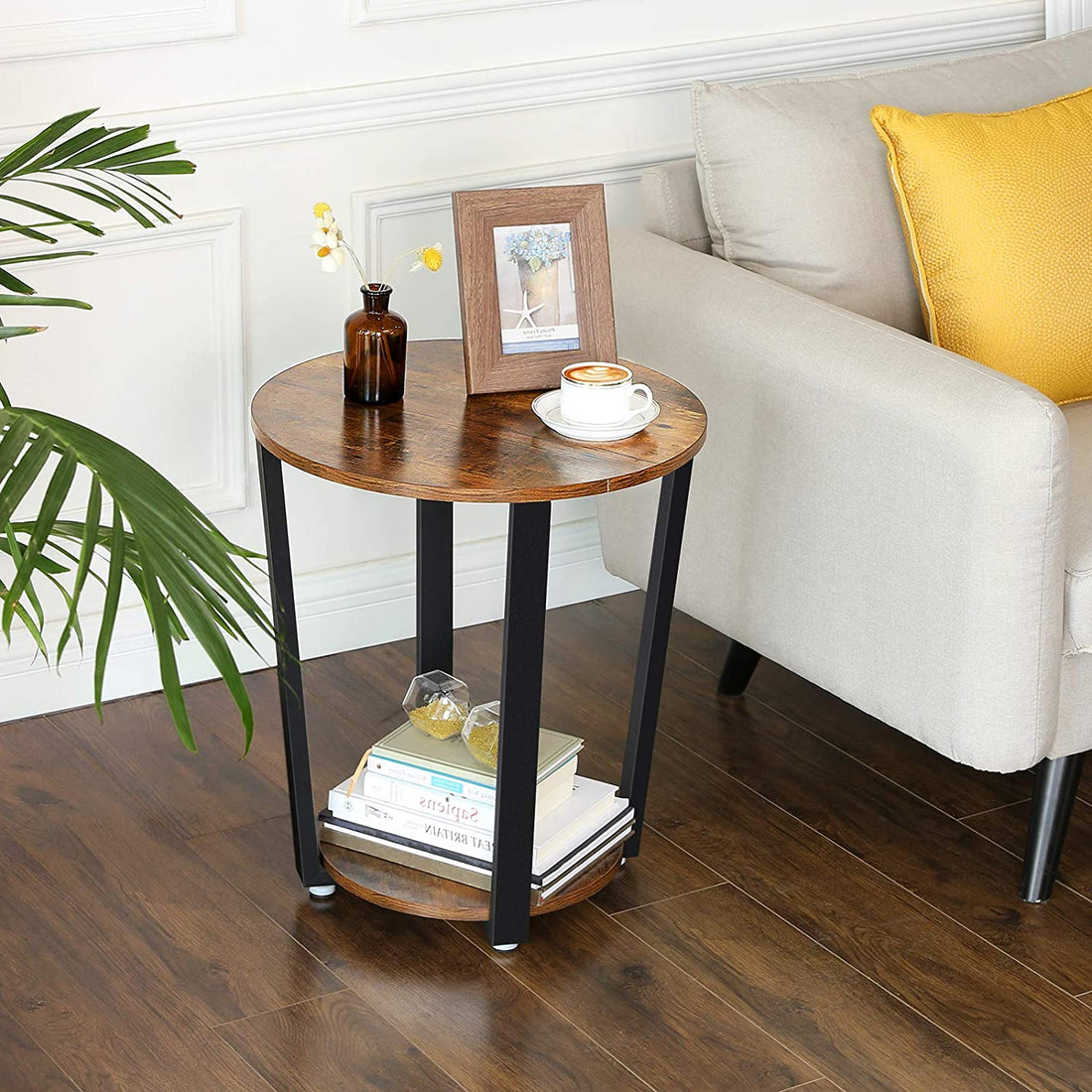Round Side Table with Shelf