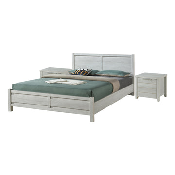 3 Piece Bedroom Queen Suite White Ash - Bed, Bedside Table