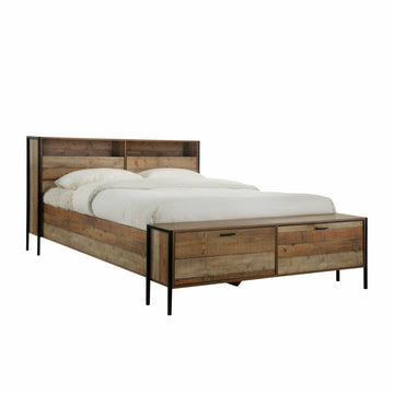 Oak Bed Frame with Storage Metal Legs - Queen