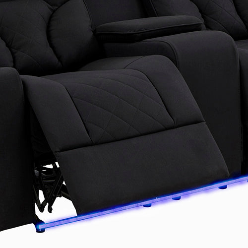 2 Seater Fabric Lounge Set Electric Recliner with LED Features - Black