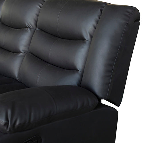 3 Seater Recliner In Faux Leather - Black