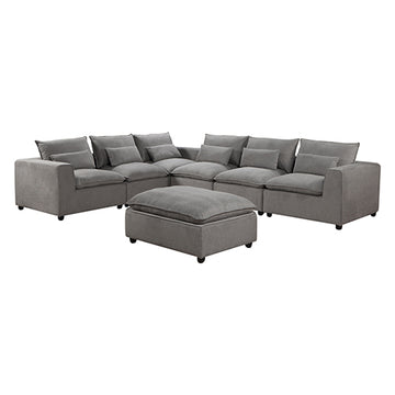 6 Seater Lounge Set in Belfast Fabric Grey with Ottoman