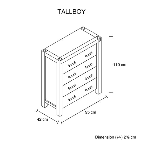 Wooden Tallboy with 4 Storage Drawers