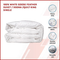 100% White Goose Feather Duvet / Quilt King Single