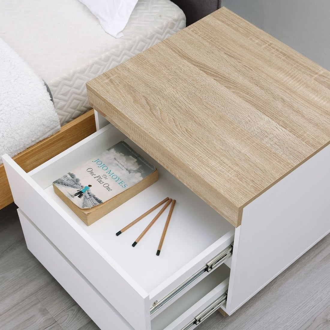 Coastal White Wooden Bedside Table