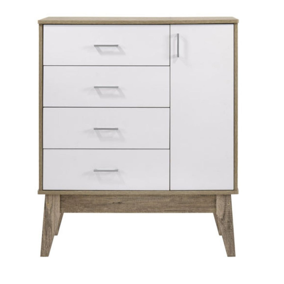 White Retro Tallboy 4 Chest of Drawers