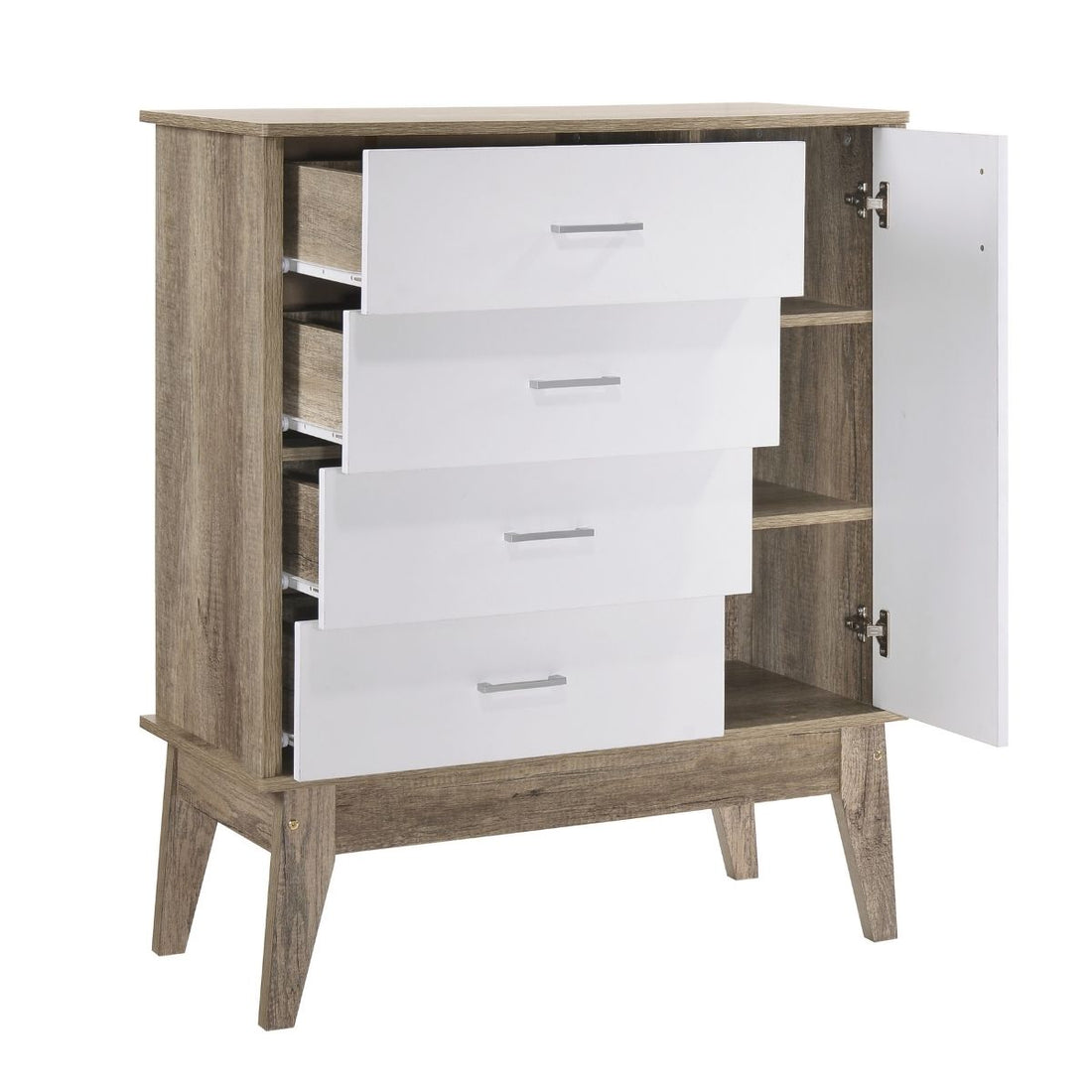 White Retro Tallboy 4 Chest of Drawers