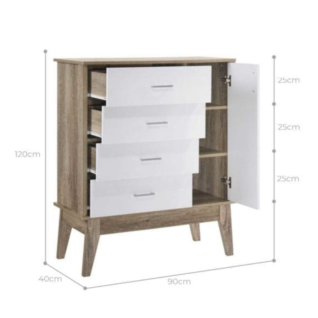 White Retro Tallboy 4 Chest of Drawers