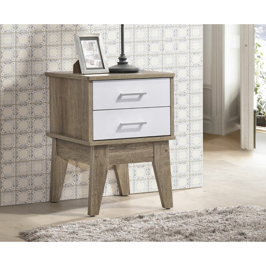 Oak Wooden 2 Drawers Bedside Table