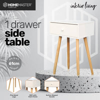 1 Drawer Side Table Sleek Modern &amp; Stylish Neutral Design 61cm