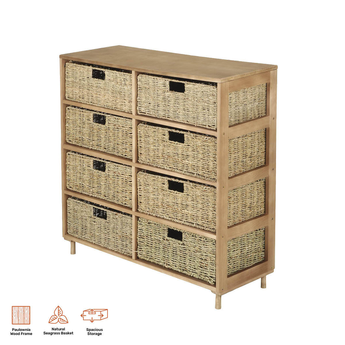 8 Drawer Natural Seagrass Wooden Storage Chest Stylish 85cm